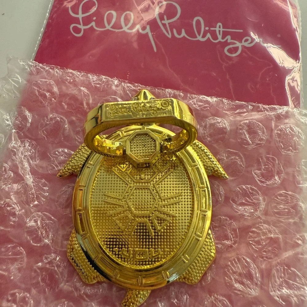 Lilly Pulitzer Turtle Critter Phone Ring Gold Metallic Nwt Sealed Bag